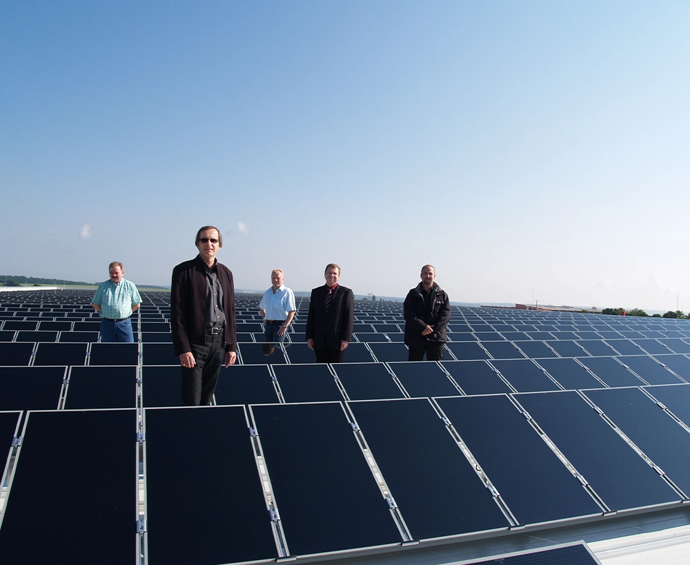 Unternehmensgebäude im Sonnenuntergang