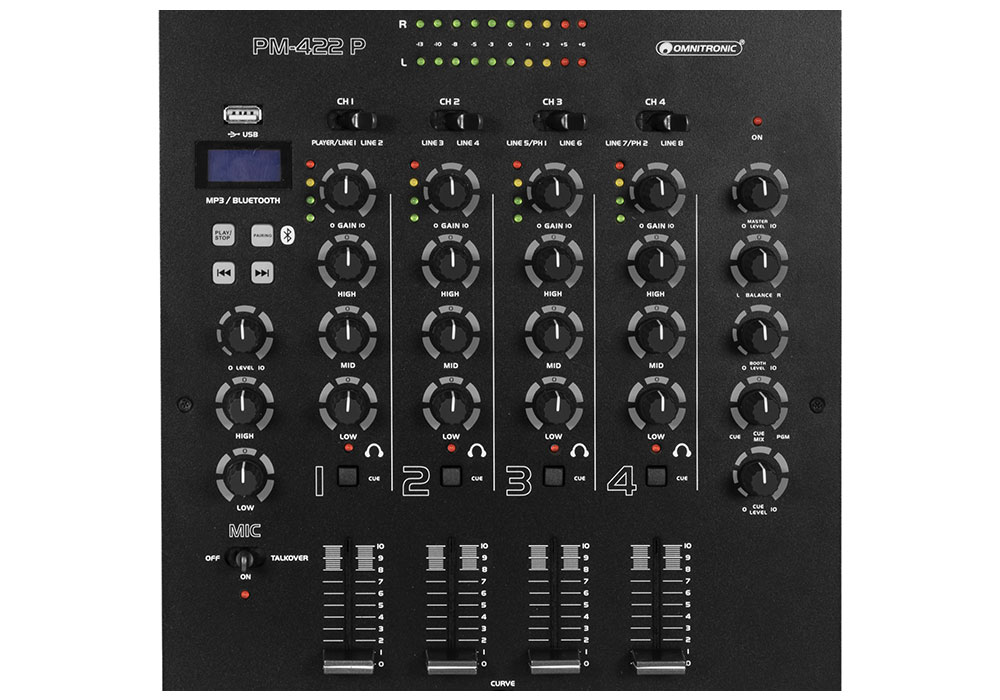 Omnitronic PM-222 2-Kanal-DJ-Mixer Set mit Pronomic KDJ-1000 DJ-Kopfhörern schwarz Mischpult 